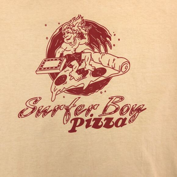 Stranger Things Surfer Bros Pizza Crew Neck Graphic T Shirt Mens Size S Tan - Picture 4 of 9
